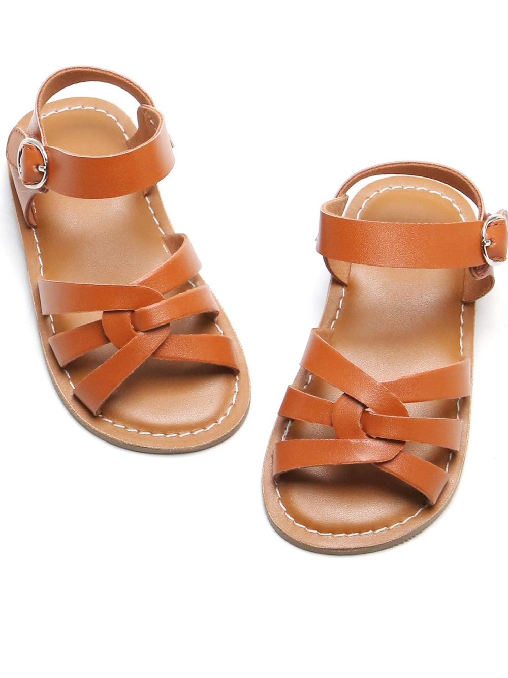 Tan Strappy Kids Sandals with Velcro Ankle Buckle